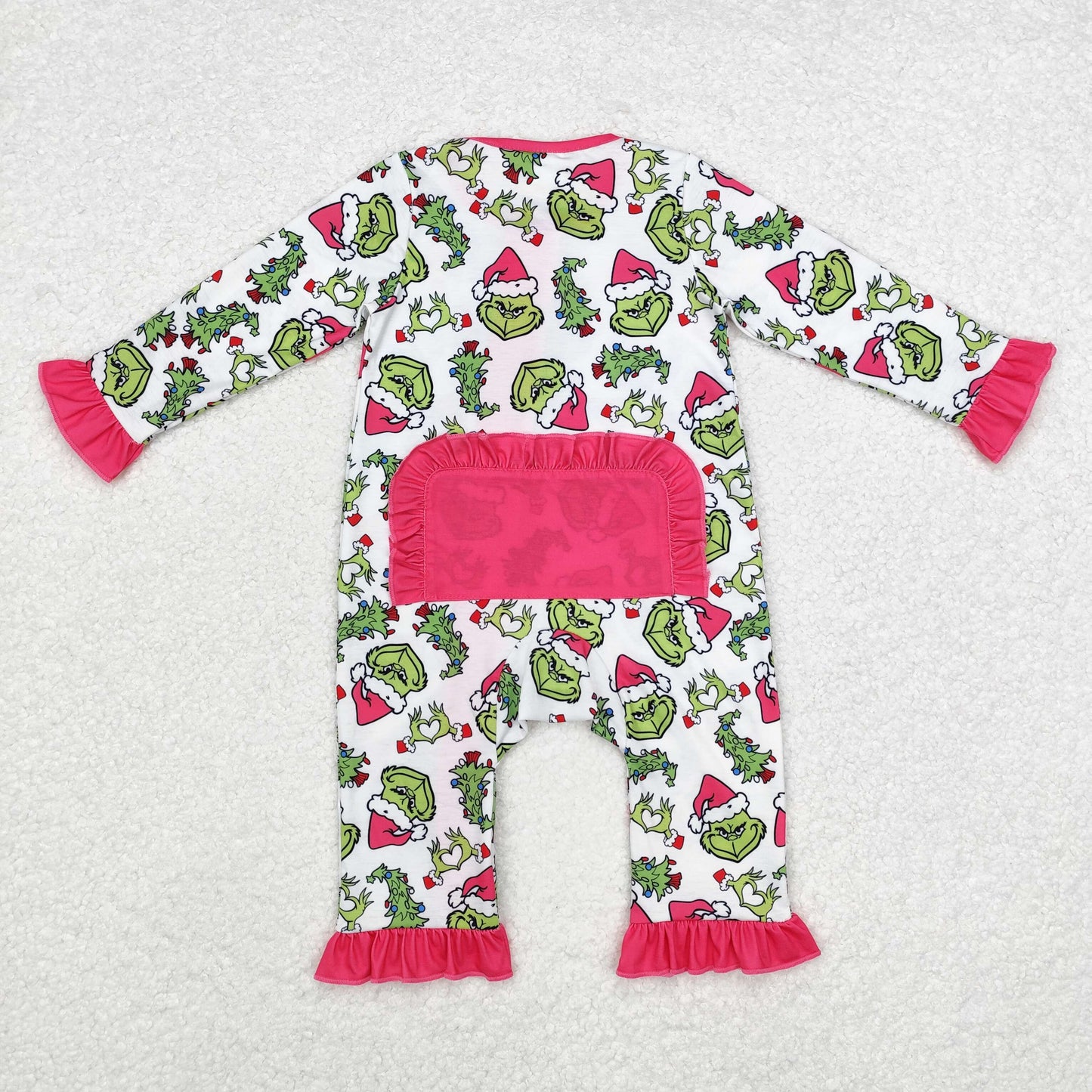 LR1337 Modal grinch Christmas Tree Rose Red lace white zipper long sleeve onesie High quality