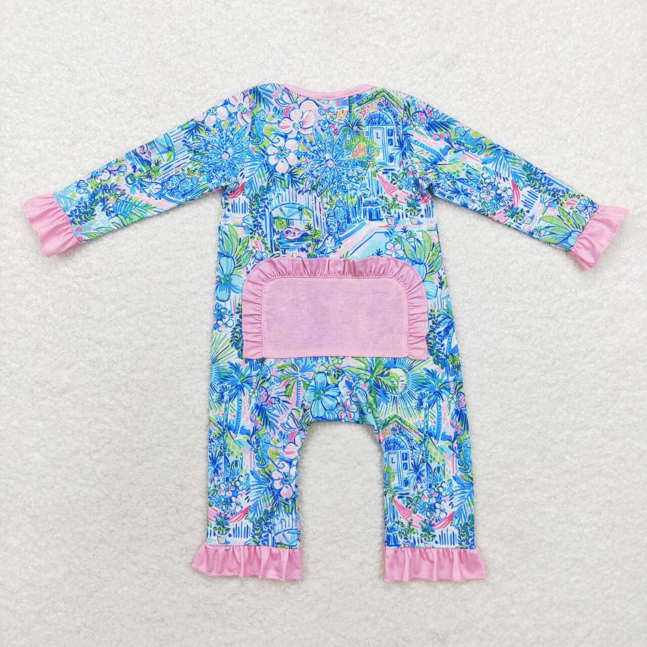 LR1339 Modal flower house landscape rose red lace zipper long sleeve onesie