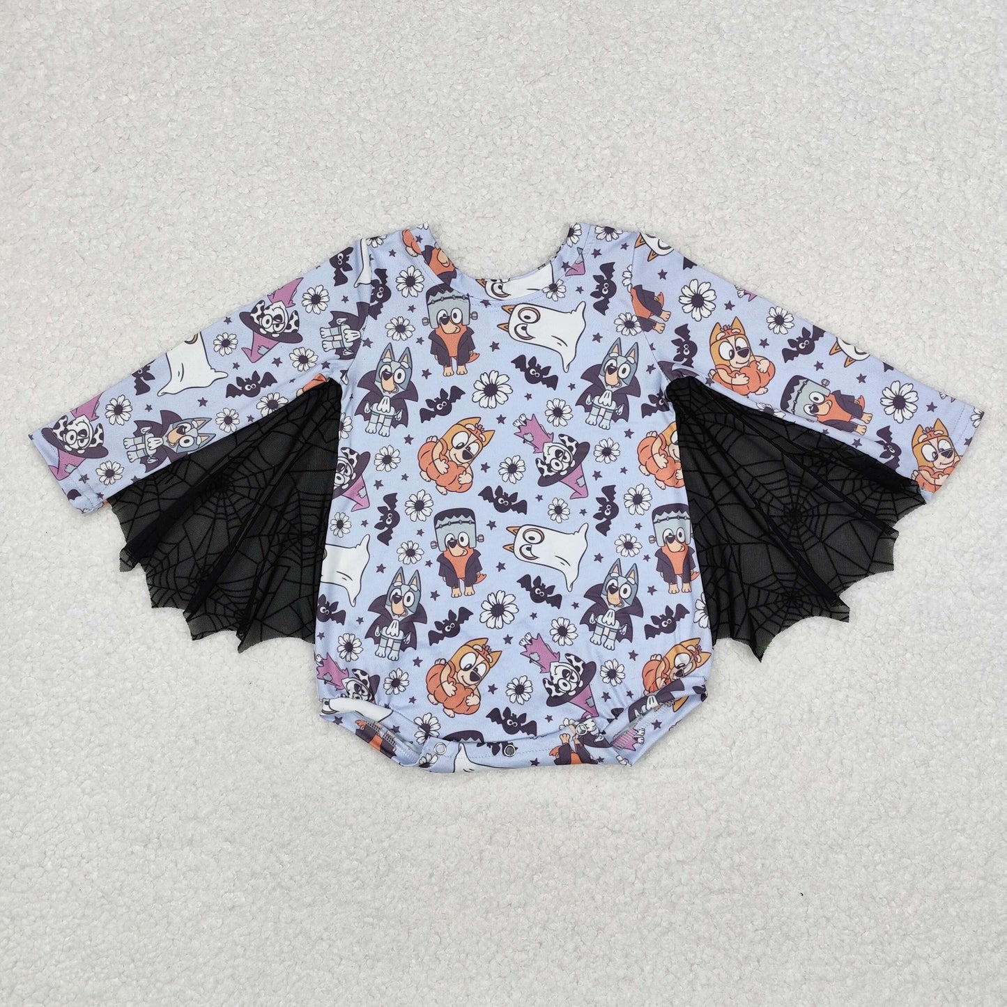 LR1341 bluey Bat flower spider web yarn long sleeve onesie