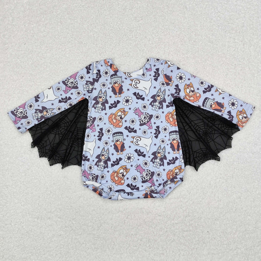 LR1341 bluey Bat flower spider web yarn long sleeve onesie