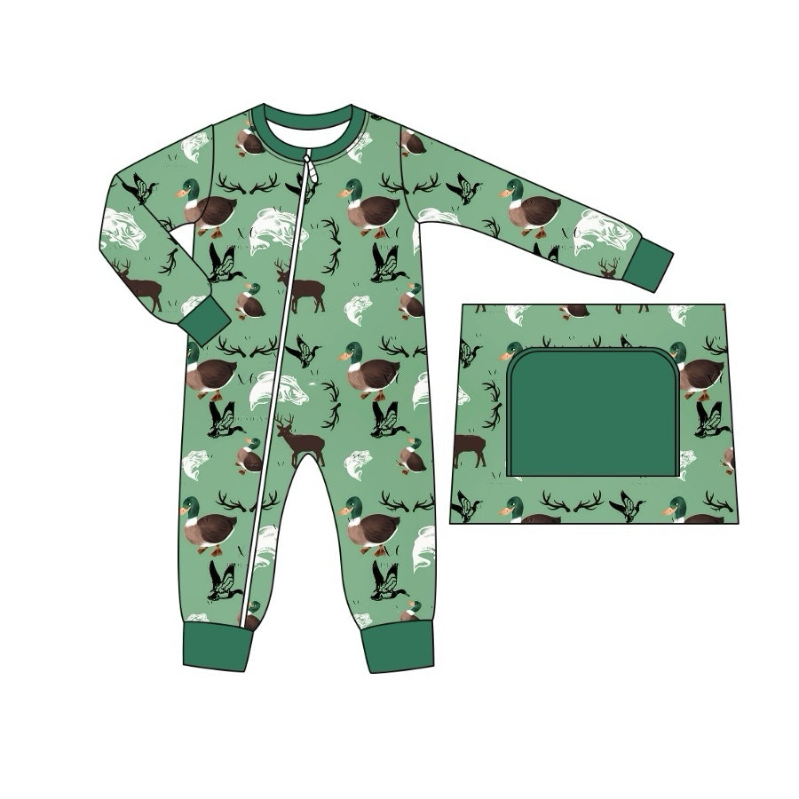 Preorder LR1384 NO MOQ Duck Fish Elk green zipper long-sleeved onesie