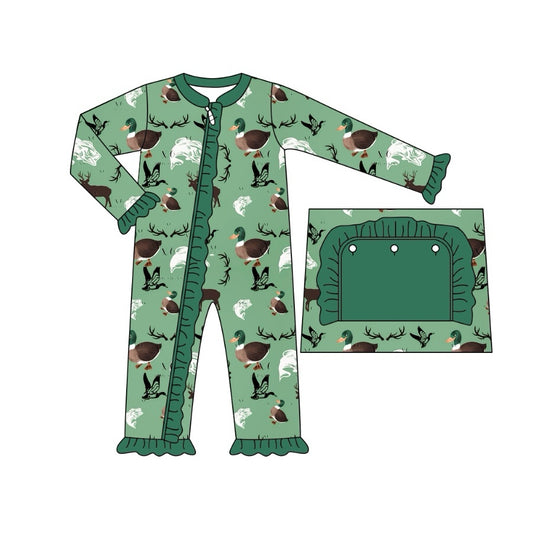 Preorder LR1385 NO MOQ Duck Fish Elk Green lace zipper long sleeve onesie