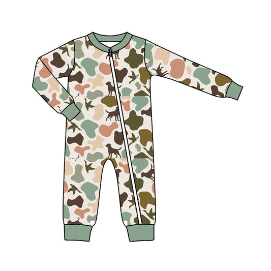 Preorder LR1387 NO MOQ Puppy Duck Camouflage green zipper long-sleeved onesie