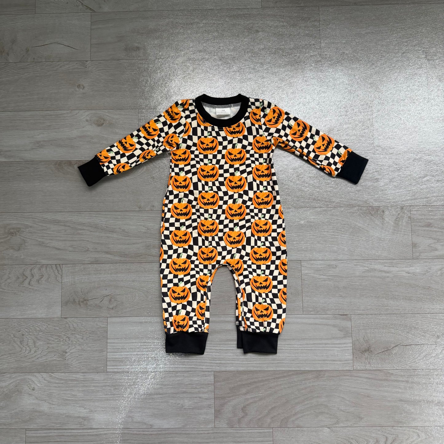 NO MOQ preorder LR1389 Halloween Pumpkin Black Plaid Long-Sleeved Boys Romper 202607