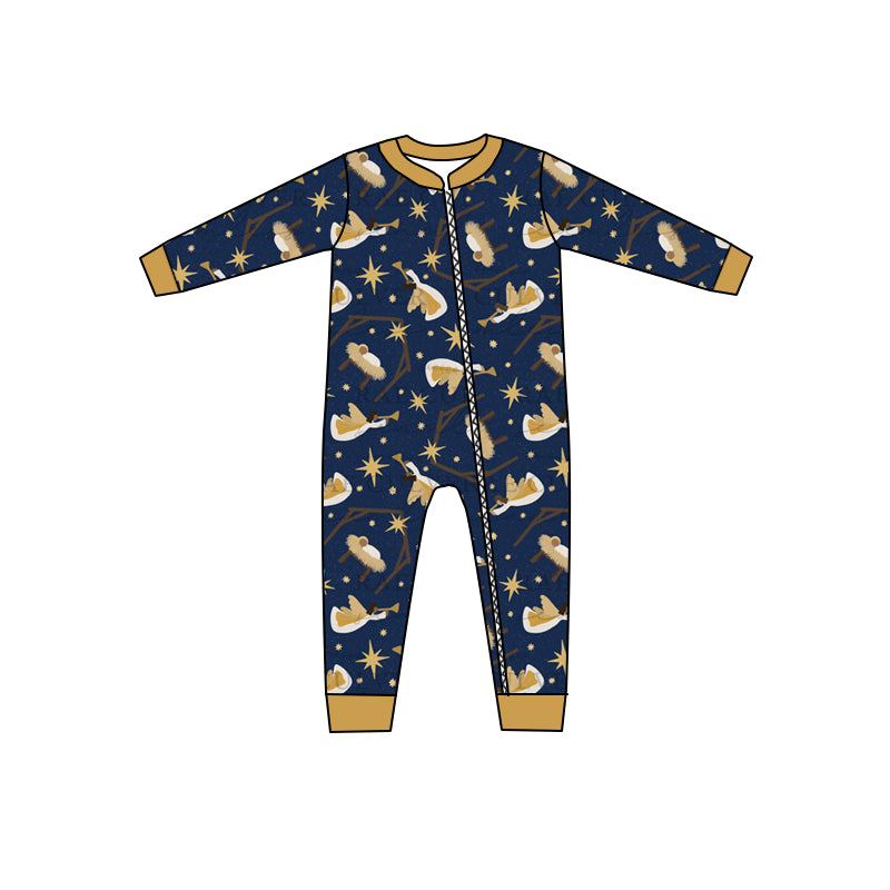 Preorder LR1391 NO MOQ Christmas Jesus navy blue zip-up long-sleeved onesie