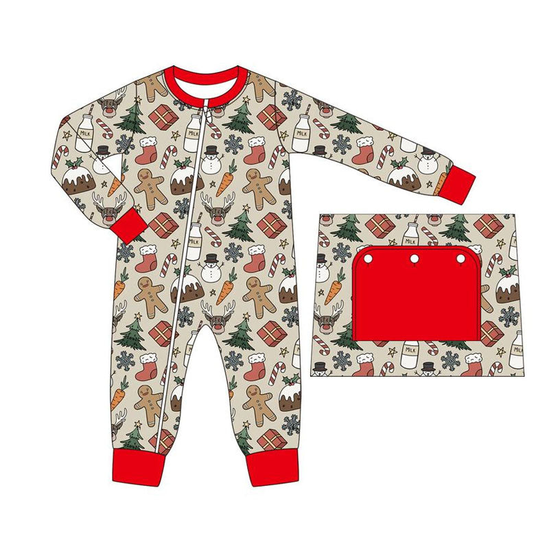 Preorder LR1395 NO MOQ Milk gingerbread man socks Christmas Tree zipper long-sleeved onesie