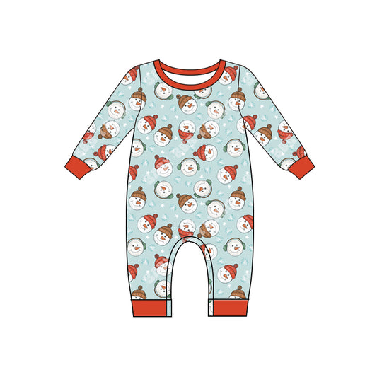 Preorder LR1397 NO MOQ Snowman red border blue long-sleeved onesie