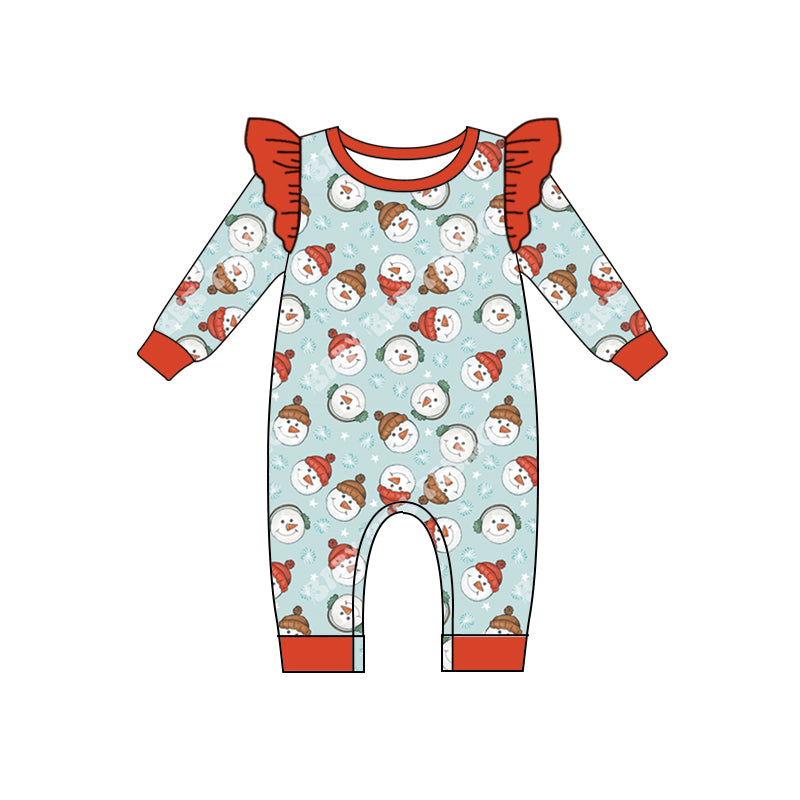 Preorder LR1398 NO MOQ Snowman Red lace blue long-sleeved onesie