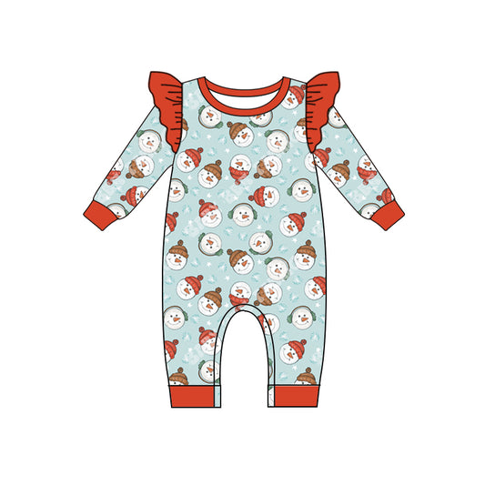 Preorder LR1398 NO MOQ Snowman Red lace blue long-sleeved onesie