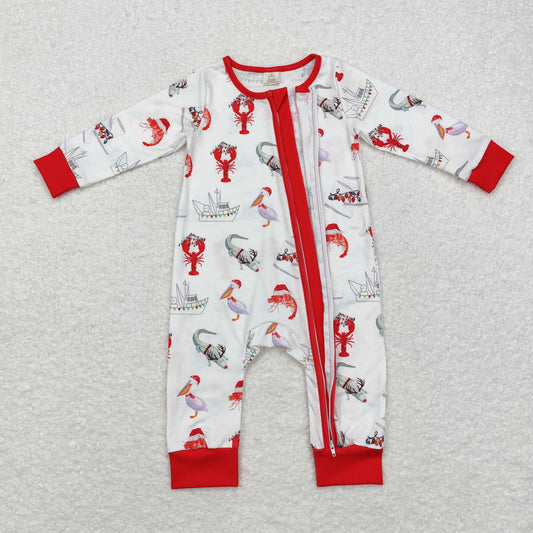 LR1399 Modal steamer crawfish Crocodile red and white zip-up long-sleeved onesie