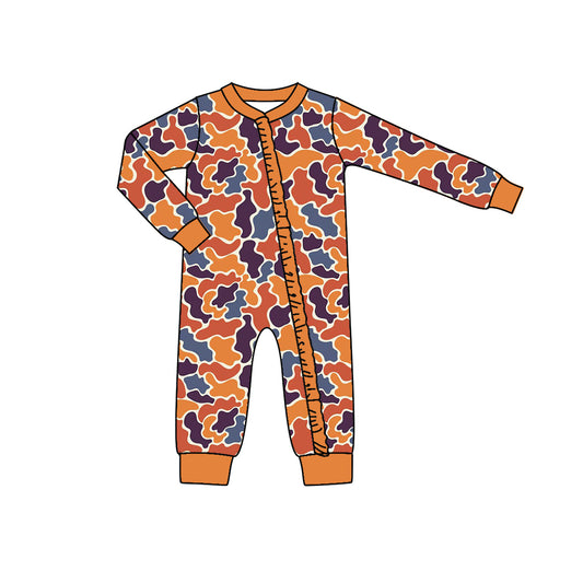 Preorder LR1405 NO MOQ blue brown camouflage orange lace zipper long-sleeved onesie