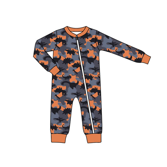 Preorder LR1407 NO MOQ Dinosaur blue orange camouflage zip-up long-sleeved onesie