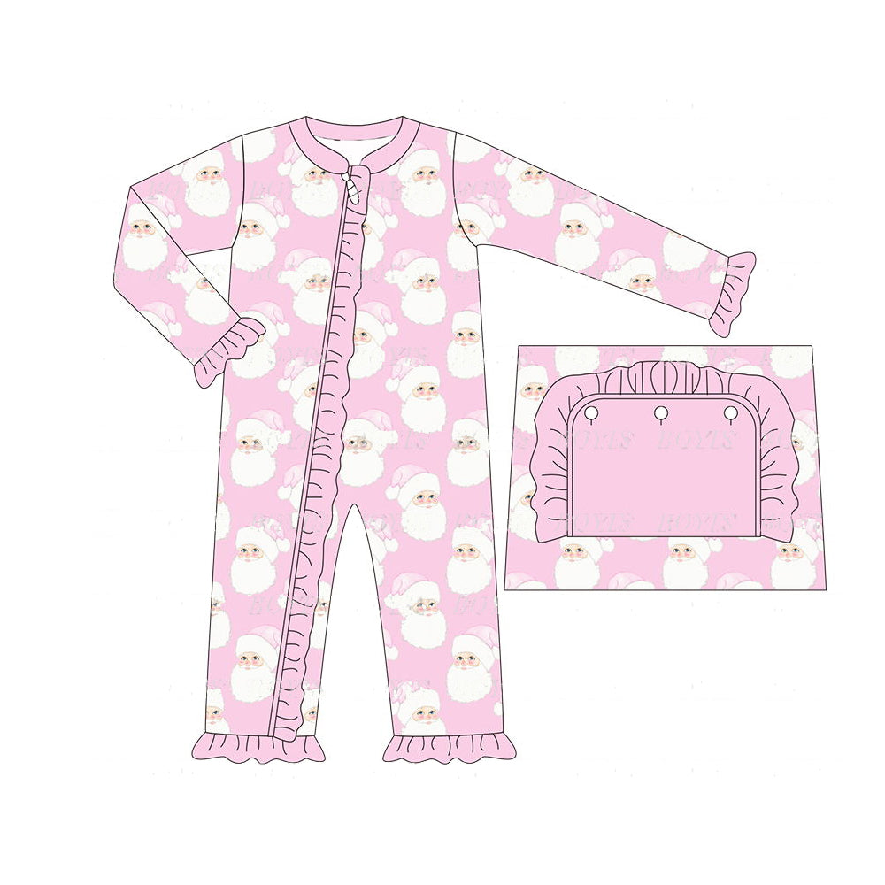 Preorder LR1414 NO MOQ Santa Claus light pink zip-up long sleeve onesie