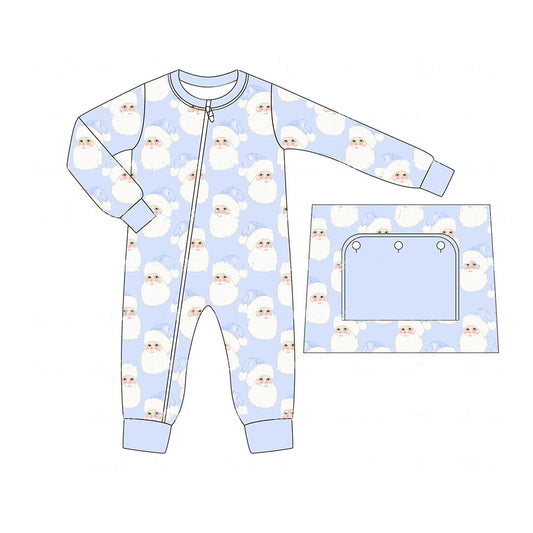 Preorder LR1415 NO MOQ Santa Claus light blue zip-up long-sleeved onesie