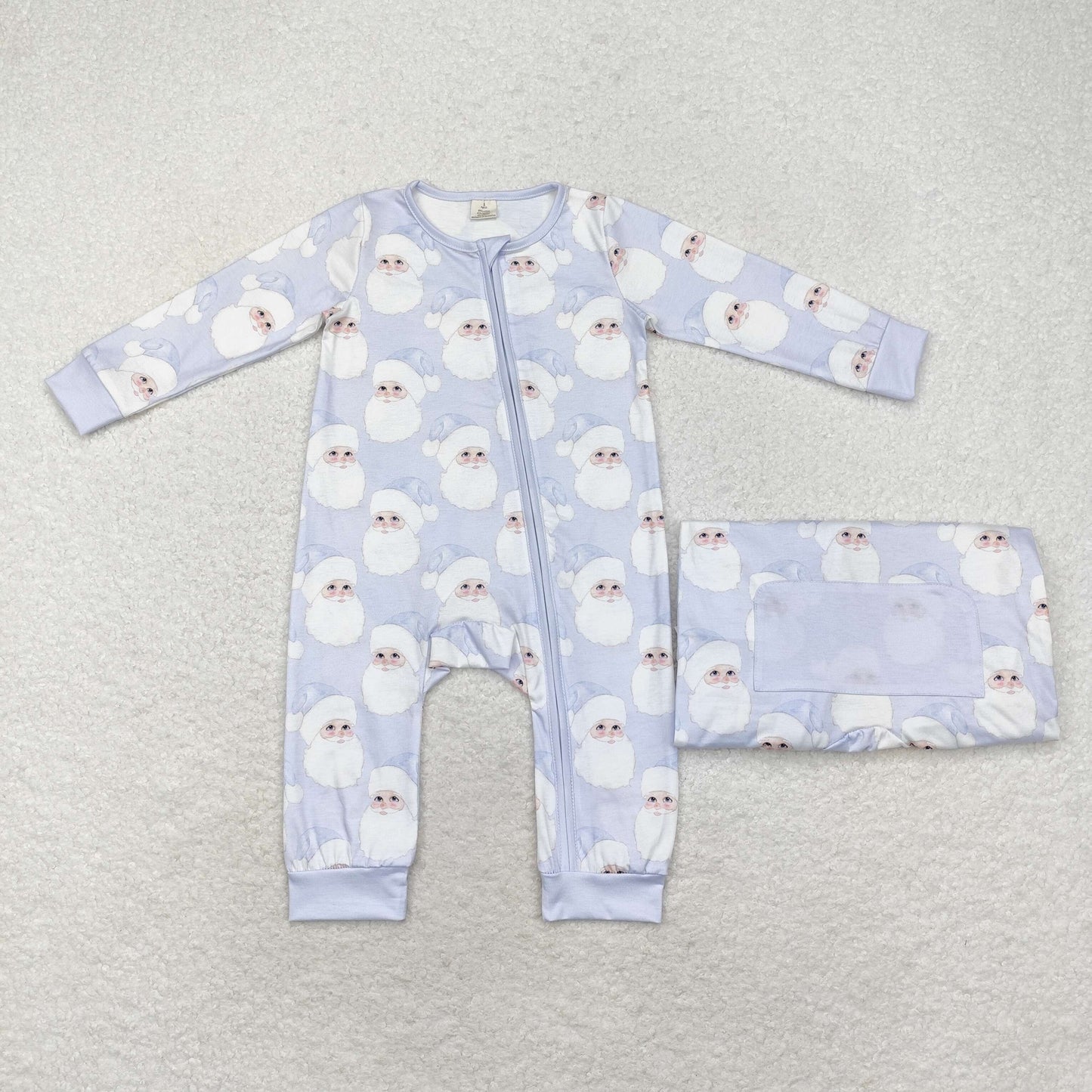 LR1415 Modal Santa Claus light blue zip-up long-sleeved onesie