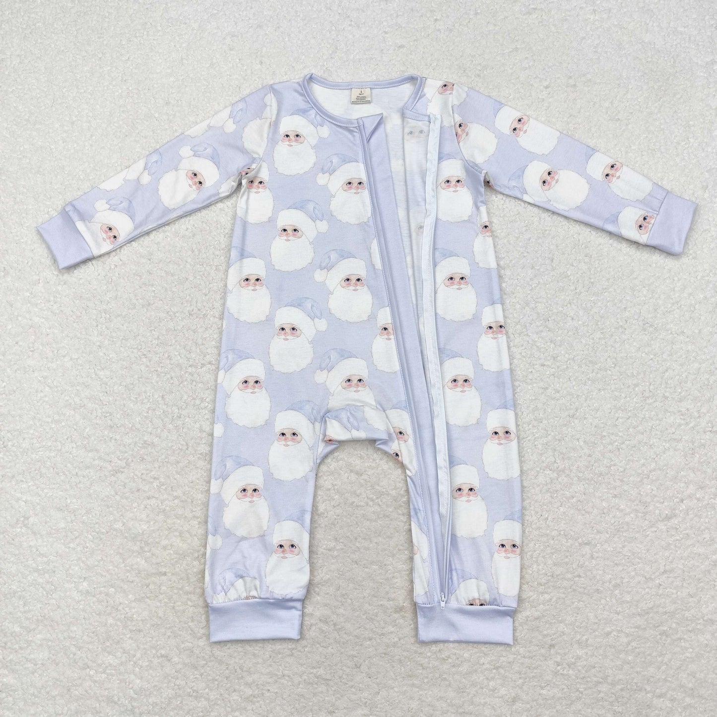 LR1415 Modal Santa Claus light blue zip-up long-sleeved onesie