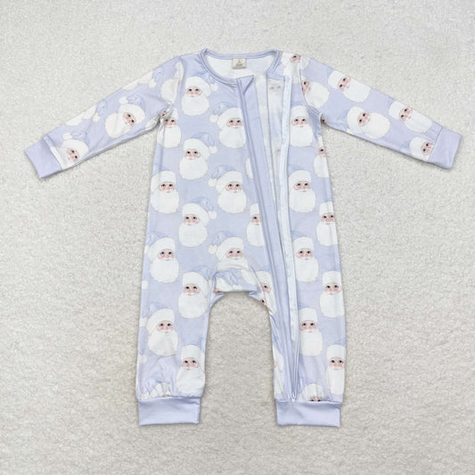 LR1415 Modal Santa Claus light blue zip-up long-sleeved onesie