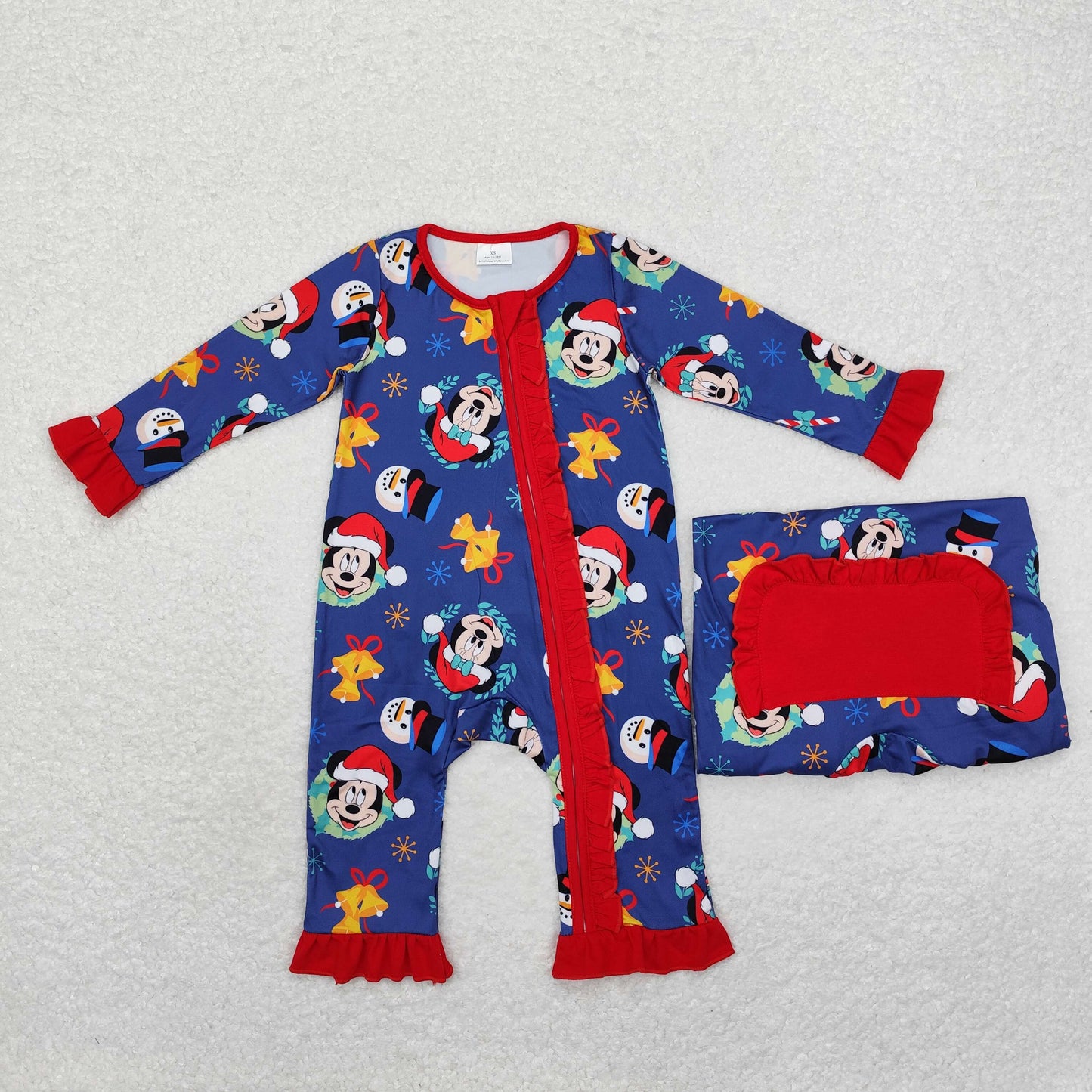 LR1416 Christmas Mickey lace navy blue zipper long sleeve onesie high quality