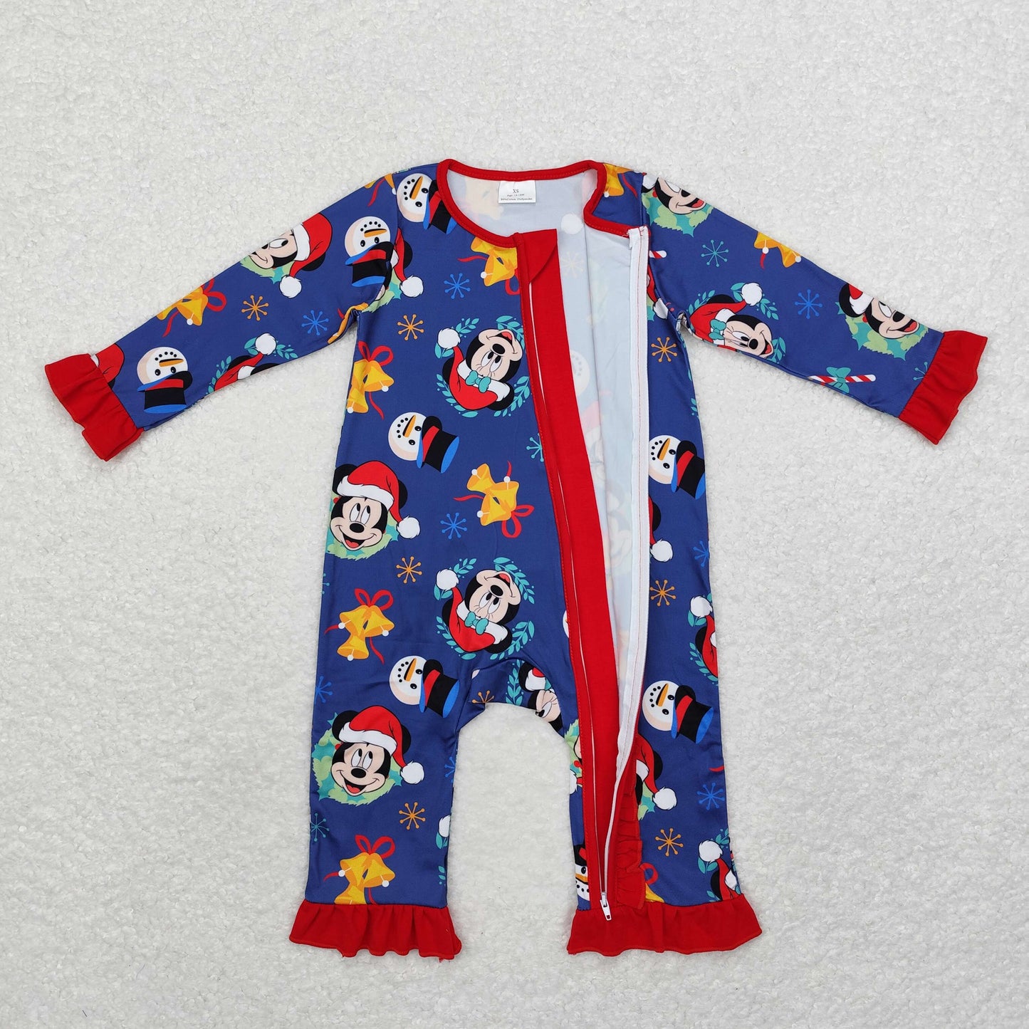 LR1416 Christmas Mickey lace navy blue zipper long sleeve onesie high quality