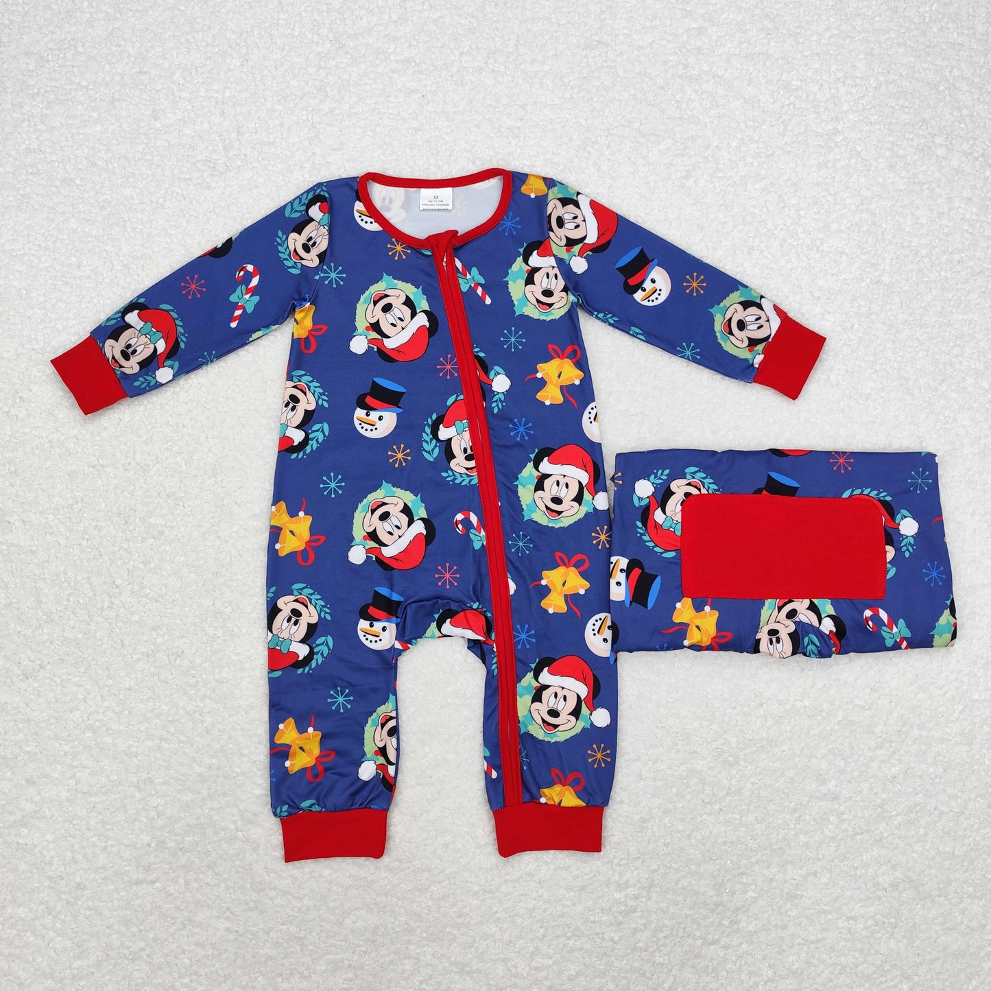 LR1417 Christmas Mickey navy blue zip-up long-sleeved onesie