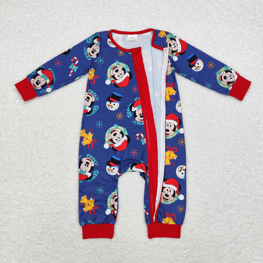 LR1417 Christmas Mickey navy blue zip-up long-sleeved onesie