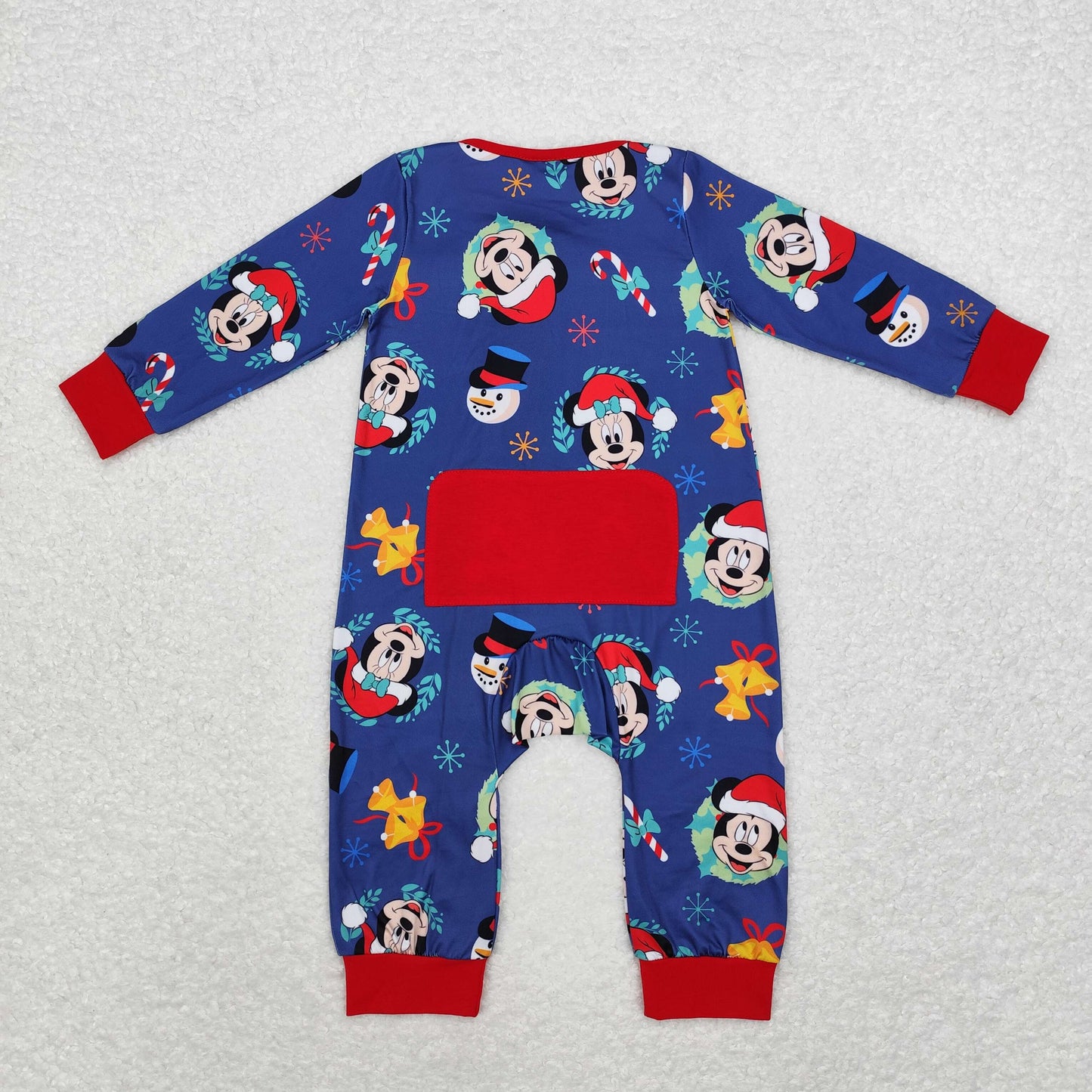 LR1417 Christmas Mickey navy blue zip-up long-sleeved onesie