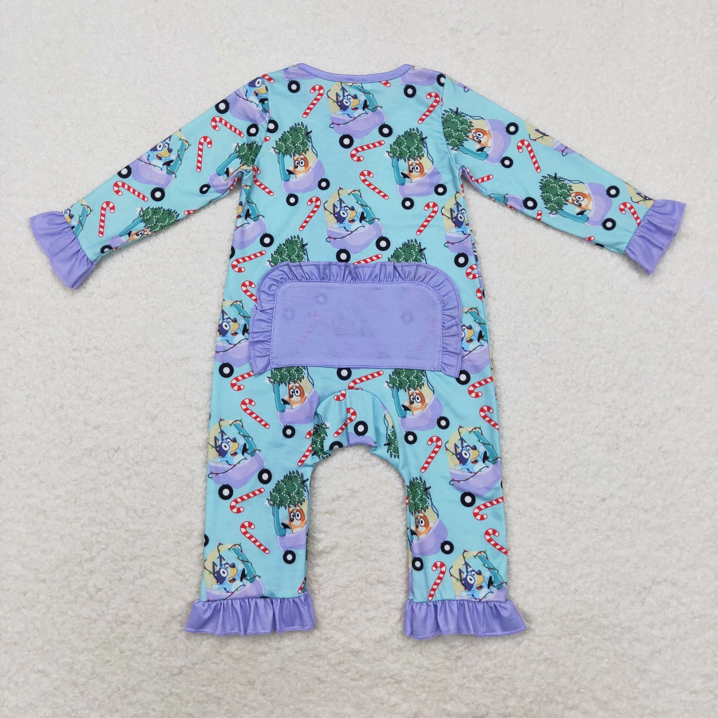 LR1419 bluey Modal Christmas Tree Buggy Crutch Purple lace blue zipper long sleeve onesie