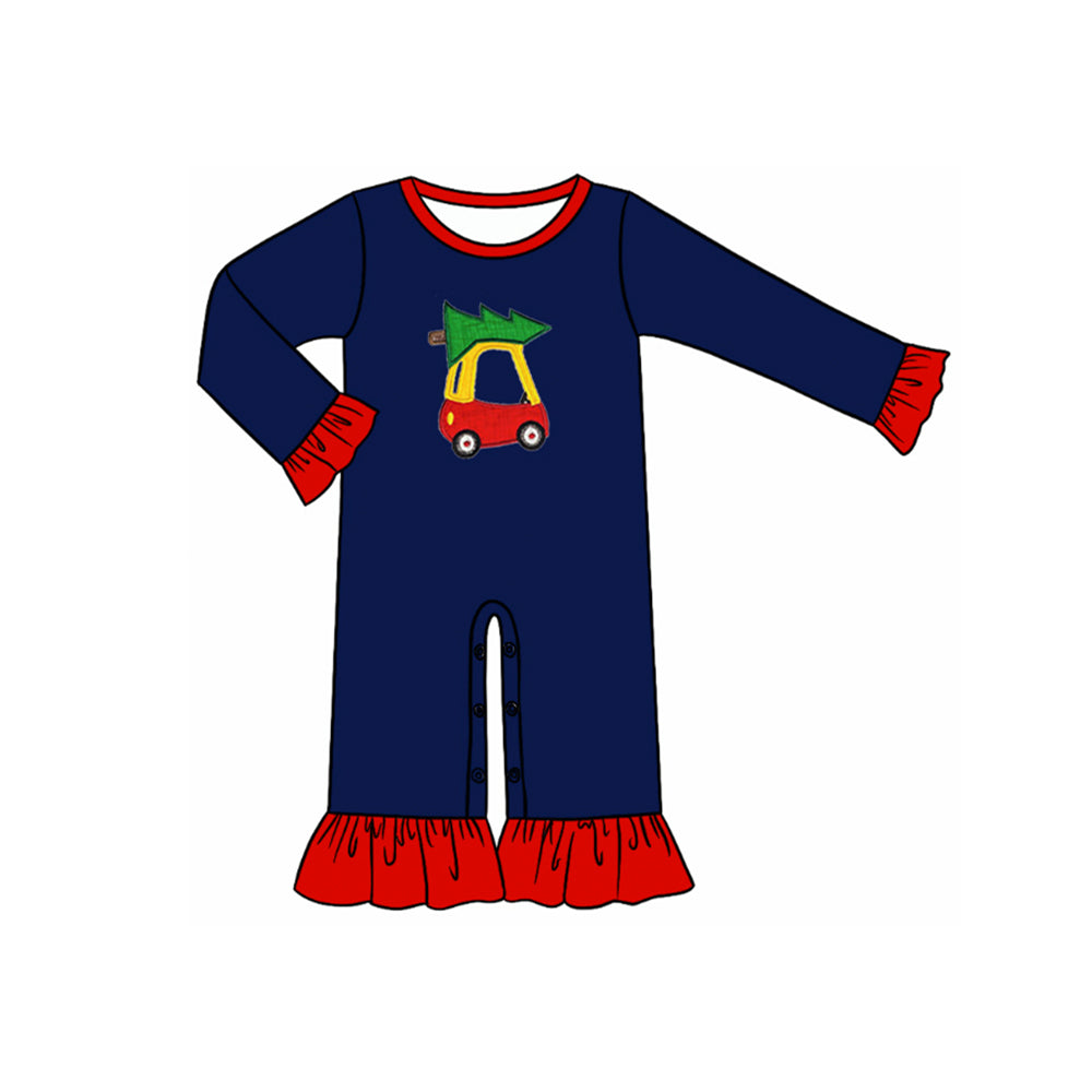 Preorder LR1421 NO MOQ Christmas tree Trolley lace navy blue long-sleeved onesie