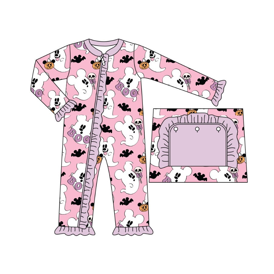 Preorder LR1424 NO MOQ boo Ghost Mickey pink zip-up long-sleeved onesie