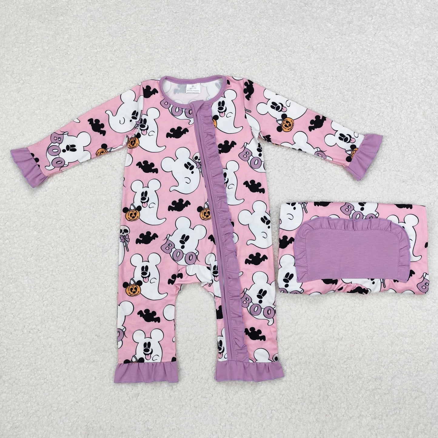 LR1424 boo Ghost Mickey pink zip-up long-sleeved onesie