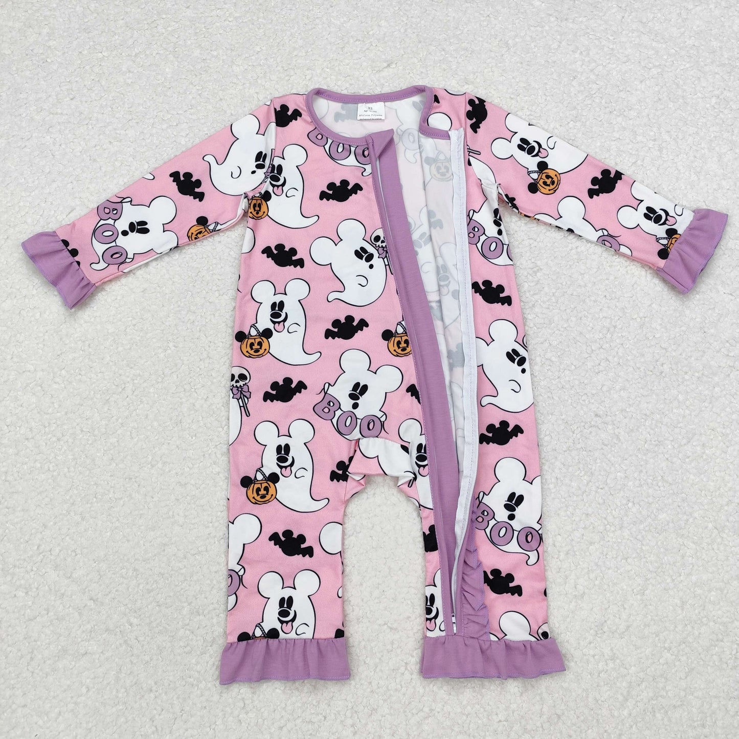 LR1424 boo Ghost Mickey pink zip-up long-sleeved onesie