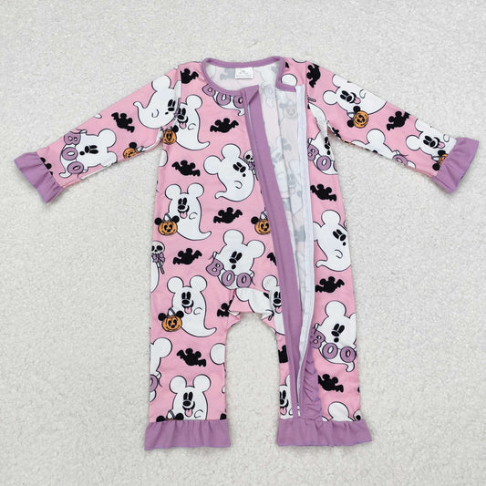 LR1424 boo Ghost Mickey pink zip-up long-sleeved onesie