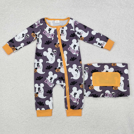 LR1425 boo Ghost Mickey grey zip-up long-sleeved onesie