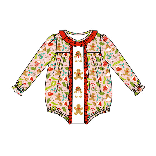 Preorder LR1427 NO MOQ Gingerbread Man Red lace pink long-sleeved onesie