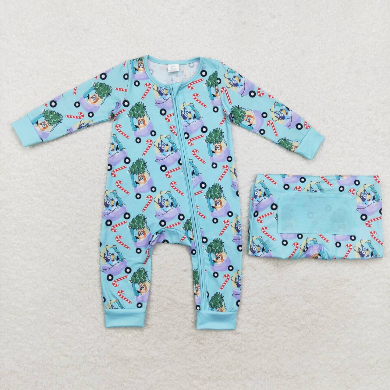 LR1431 bluey Modal Christmas Tree buggy crutch blue zipper long-sleeved onesie