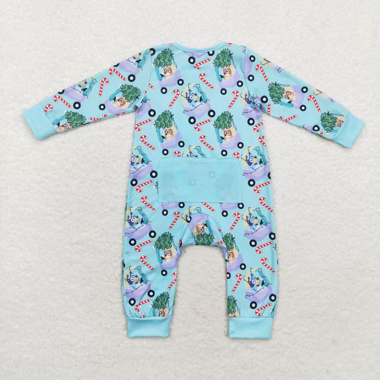 LR1431 bluey Modal Christmas Tree buggy crutch blue zipper long-sleeved onesie