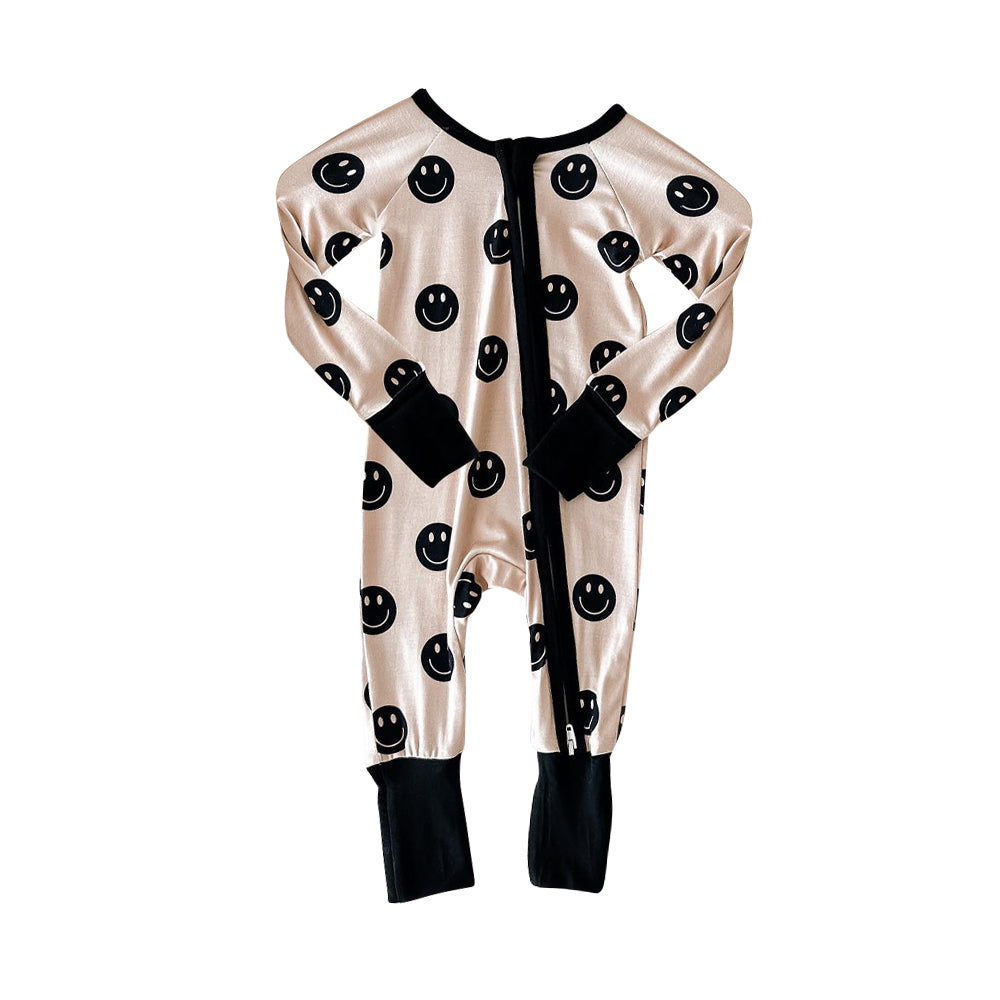 Preorder LR1434 NO MOQ Smiley face light color zip-up long sleeve onesie