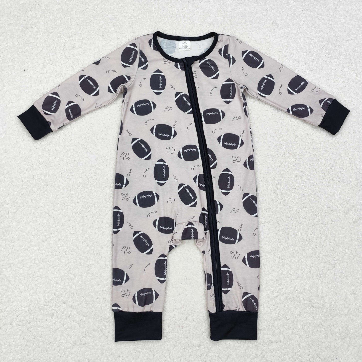 LR1435 Modal football pattern zipper long-sleeved onesie