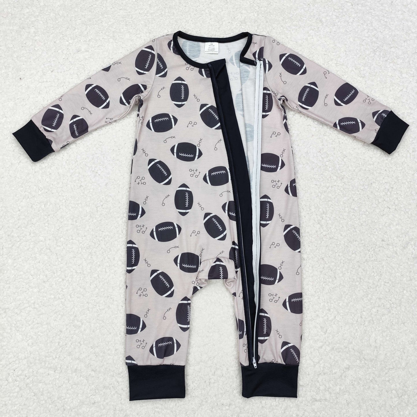 LR1435 Modal football pattern zipper long-sleeved onesie