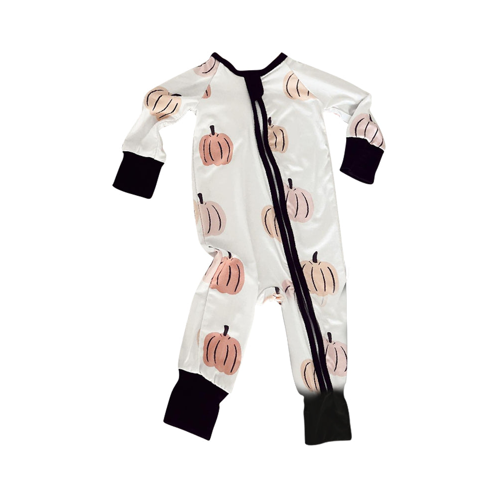 Preorder LR1437 NO MOQ pumpkin black and white zip-up long-sleeved onesie