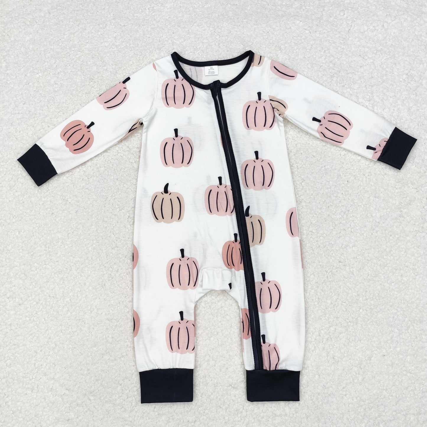 LR1437 Modal pumpkin black and white zip-up long-sleeved onesie