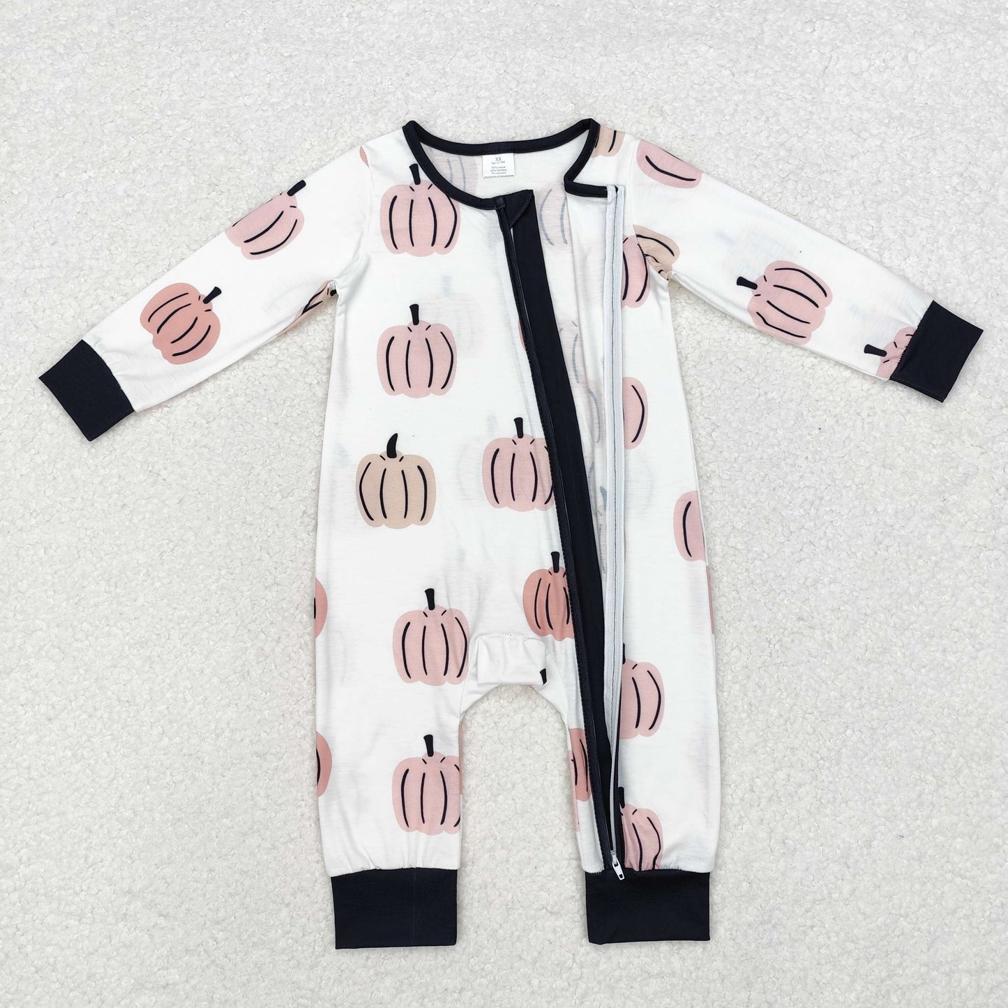 LR1437 Modal pumpkin black and white zip-up long-sleeved onesie