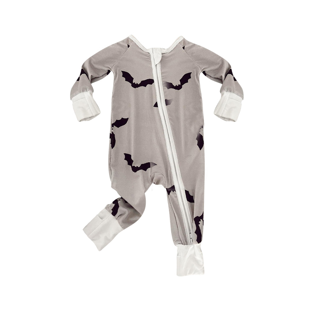 Preorder LR1438 NO MOQ Bat grey and white zip-up long-sleeved onesie