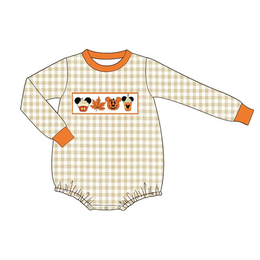 Preorder LR1439 NO MOQ Mickey Maple Leaf jack-o '-lantern plaid long-sleeved onesie