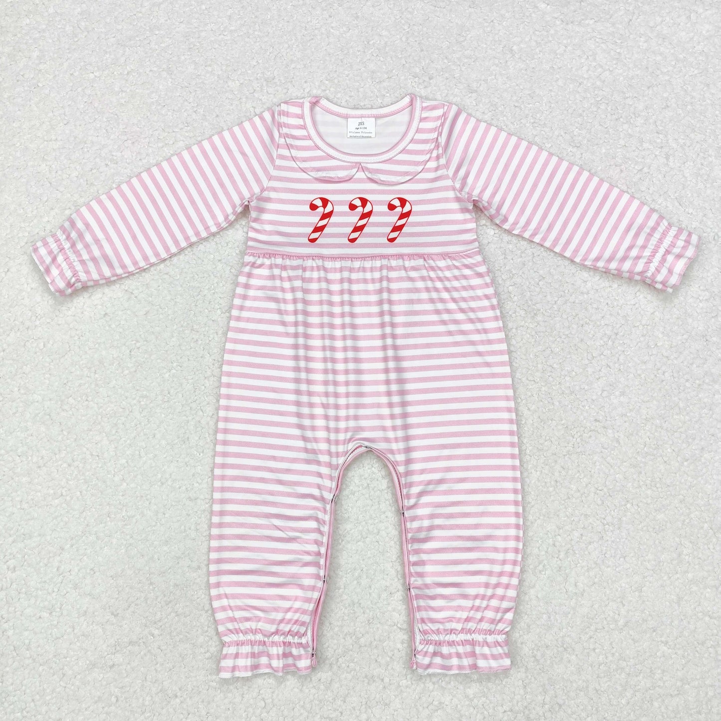 LR1441 Christmas cane doll collar pink striped long-sleeved onesie