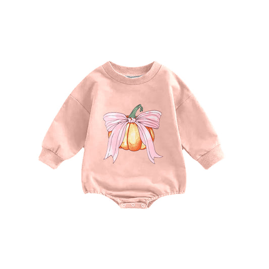 Preorder LR1444 NO MOQ bow pumpkin pink long-sleeved onesie