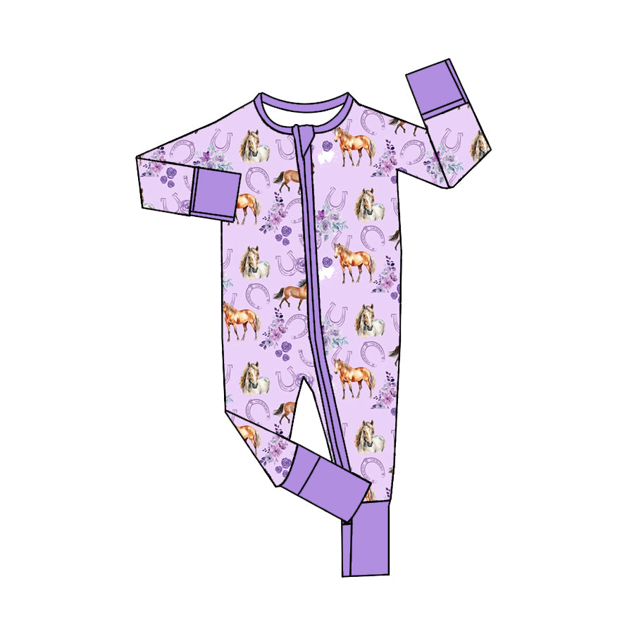 Preorder LR1445 NO MOQ Steed flowers purple zipper long-sleeved onesie