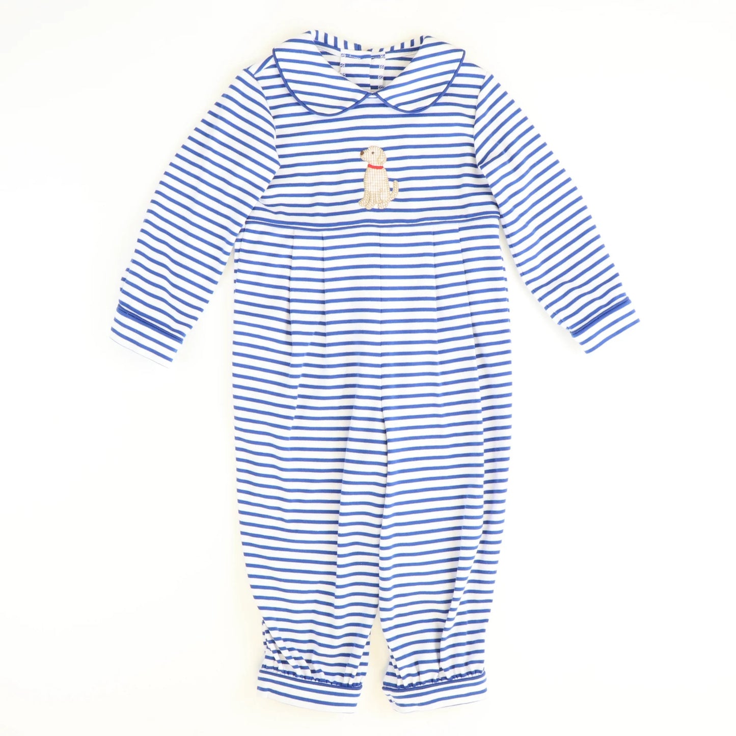 Preorder LR1447 NO MOQ Boy Puppy Striped doll collar blue and white long-sleeved onesie