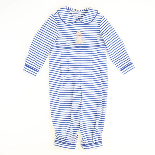 Preorder LR1447 NO MOQ Boy Puppy Striped doll collar blue and white long-sleeved onesie