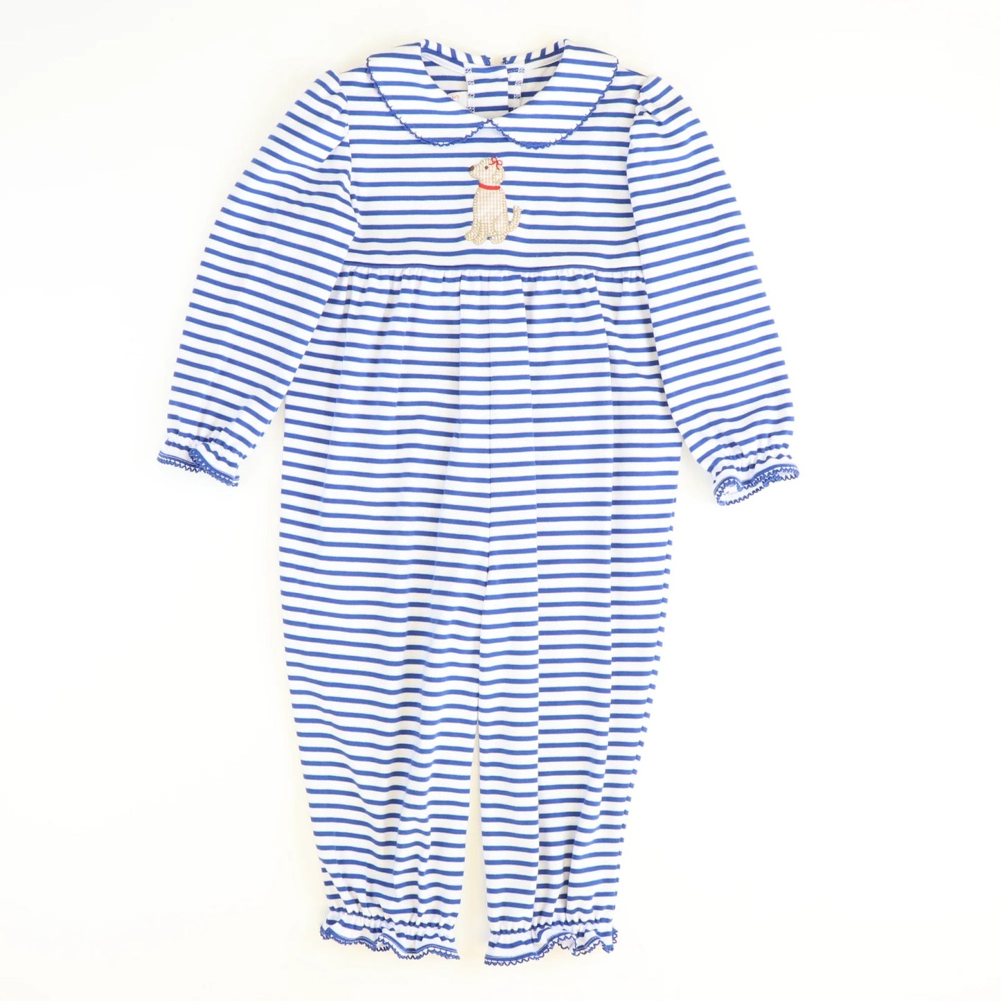 Preorder LR1448 NO MOQ Girl Puppy Striped doll collar blue and white long-sleeved onesie